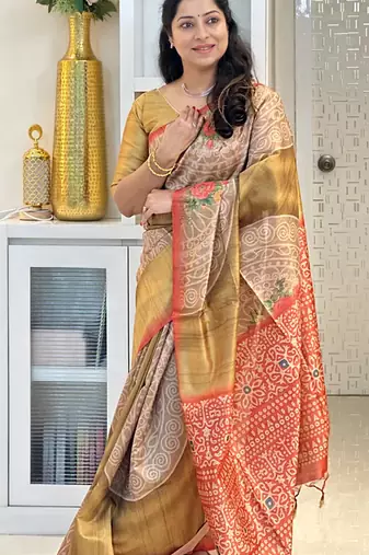 Soft tussar silk sarees with beautiful digital print with attractive design saree