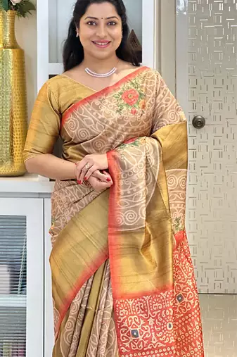 Soft tussar silk sarees with beautiful digital print with attractive design saree