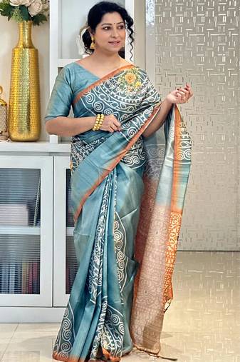 Soft tussar silk sarees with beautiful digital print with attractive design saree
