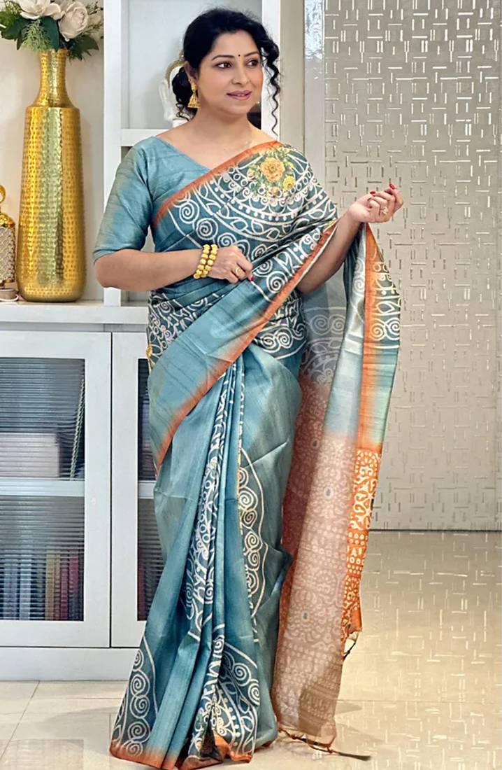 Soft tussar silk sarees with beautiful digital print with attractive design saree