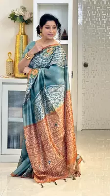Soft tussar silk sarees with beautiful digital print with attractive design saree 2