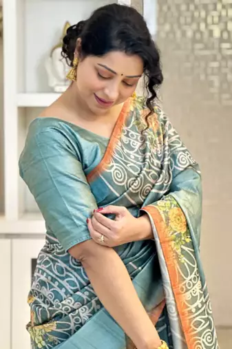 Soft tussar silk sarees with beautiful digital print with attractive design saree