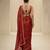 Rust red embroidered silk saree set