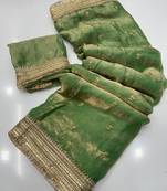 Green Color Sequence  Embroidery Work Satin Saree