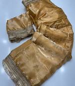 Cream Color Sequence  Embroidery Work Satin Saree