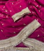 Plum Color Sequence  Embroidery Work Satin Saree