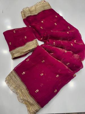 Plum Color Sequence  Embroidery Work Satin Saree 2