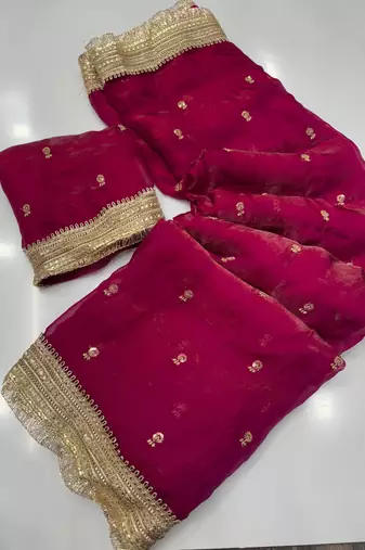 Plum Color Sequence  Embroidery Work Satin Saree