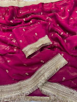 Plum Color Sequence  Embroidery Work Satin Saree 3