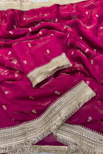 Plum Color Sequence  Embroidery Work Satin Saree
