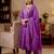 Purple a-line vichitra silk embroidered kurta set with dupatta & pant