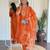 Rust embroidered viscose straight kurta set with printed dupatta & pant for women