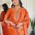 Rust embroidered viscose straight kurta set with printed dupatta & pant for women