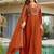 Rust embroidered anarkali vichitra silk kurta set with dupatta & pant