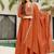 Rust embroidered anarkali vichitra silk kurta set with dupatta & pant