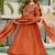 Rust embroidered anarkali vichitra silk kurta set with dupatta & pant