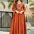 Rust embroidered anarkali vichitra silk kurta set with dupatta & pant