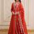 Sweet Rust Orange Bead Work Chanderi Wedding Wear Gown With Dupatta