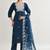 Navy blue muslin embroidered kurta, organza embroidered dupatta muslin full set