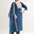 Navy blue muslin embroidered kurta, organza embroidered dupatta muslin full set