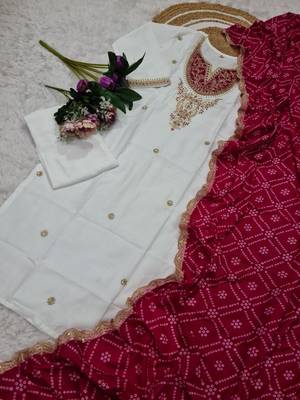 White Embroidered Viscose Kurta Set Pink Printed Pant 2