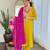 Yellow embroidered viscose straight kurta set with pink printed dupatta & pant
