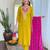 Yellow embroidered viscose straight kurta set with pink printed dupatta & pant