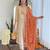 Chiku viscose emboidered straight kurta set with orange printed dupatta & pant