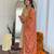 Chiku viscose emboidered straight kurta set with orange printed dupatta & pant