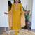 Mustard embroidered viscose straight kurta set with printed dupatta & pant for women