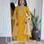 Mustard embroidered viscose straight kurta set with printed dupatta & pant for women