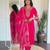 Pink embroidered viscose straight kurta set with printed dupatta & pant for women