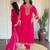 Pink embroidered viscose straight kurta set with printed dupatta & pant for women