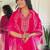 Pink embroidered viscose straight kurta set with printed dupatta & pant for women