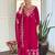 Rani pink embroidered flared vichitra silk kurta set with dupatta & pant for women
