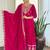 Rani pink embroidered flared vichitra silk kurta set with dupatta & pant for women