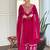 Rani pink embroidered flared vichitra silk kurta set with dupatta & pant for women