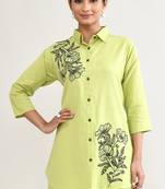 Parrot green cotton linen cotton coord set