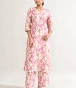 Lavender cotton linen kurta pants coord