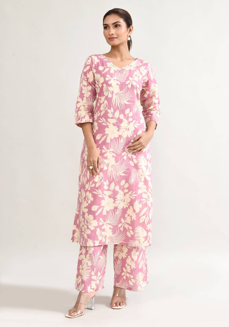 Lavender cotton linen kurta pants coord