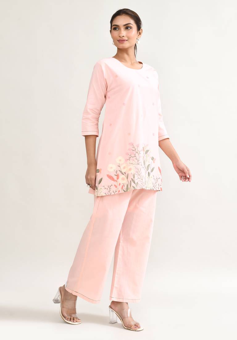 Peach pink cotton cotton coord set