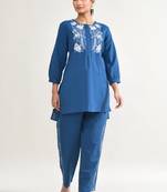 Royal blue cotton linen cotton coord set