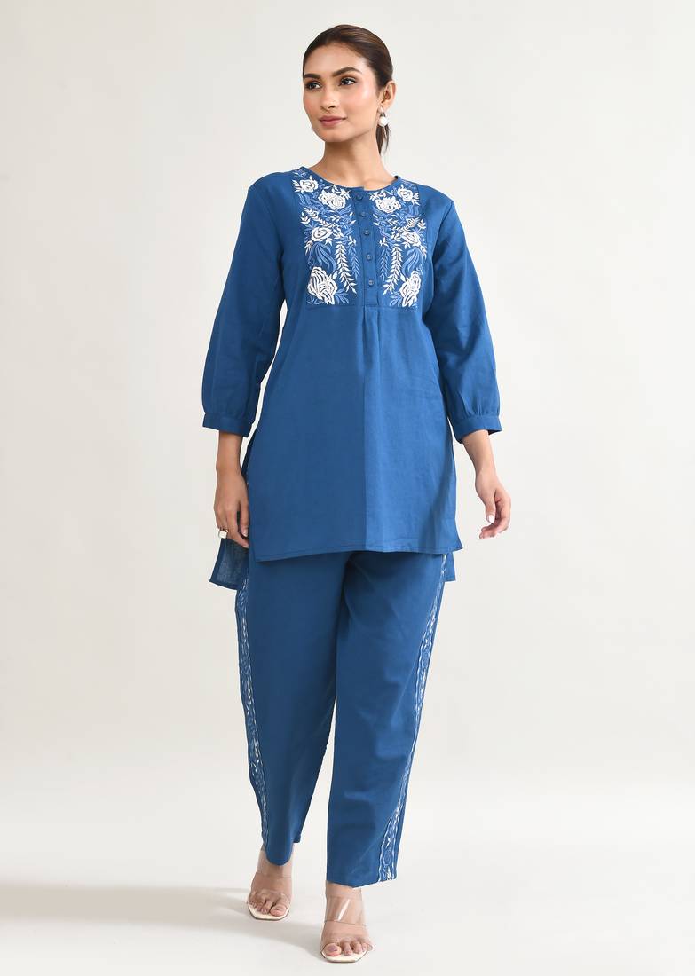 Royal blue cotton linen cotton coord set