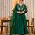 Stylish green embroidered chanderi silk anarkali kurta set with dupatta & pant  for women