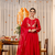 Stylish red embroidered chanderi silk anarkali kurta set with dupatta & pant  for women