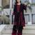 Black georgette kurta set with red embroidery comes with dupatta & pant