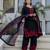 Black georgette kurta set with red embroidery comes with dupatta & pant