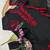 Black georgette kurta set with red embroidery comes with dupatta & pant