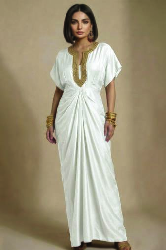 Ivory embroidered raw silk kaftan