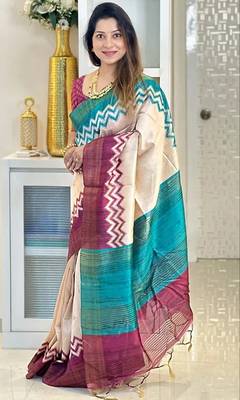 Soft tussar silk sarees with beautiful digital print attractive checks design saree  with tassels 2